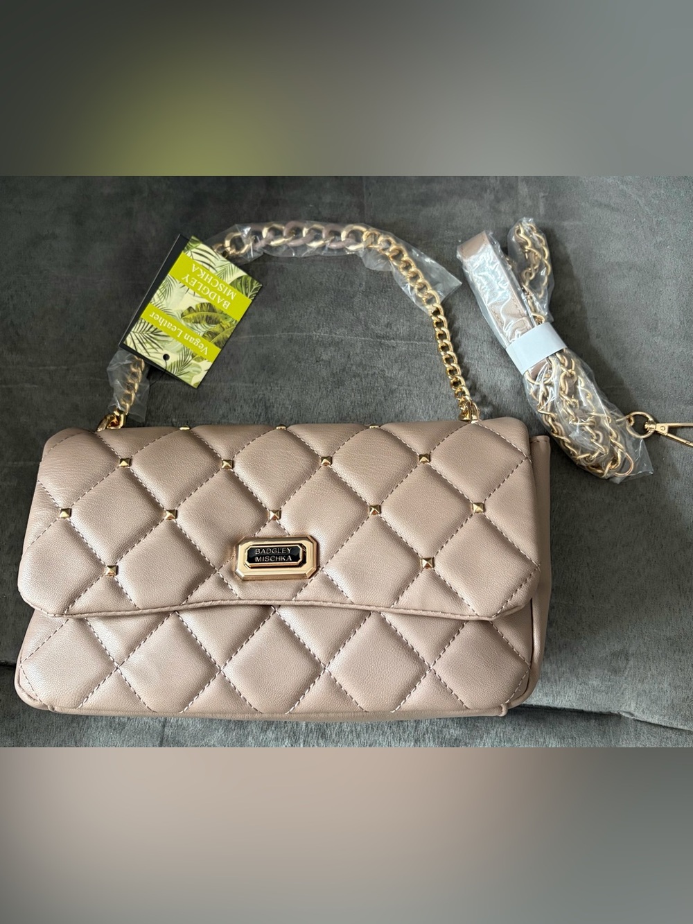 Badgley Mischka Quilted Beige Bag/Shoulder Bag New